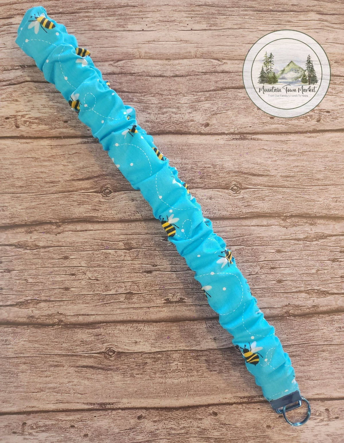 Bee Scrunchie Laynard with Blue Hardware