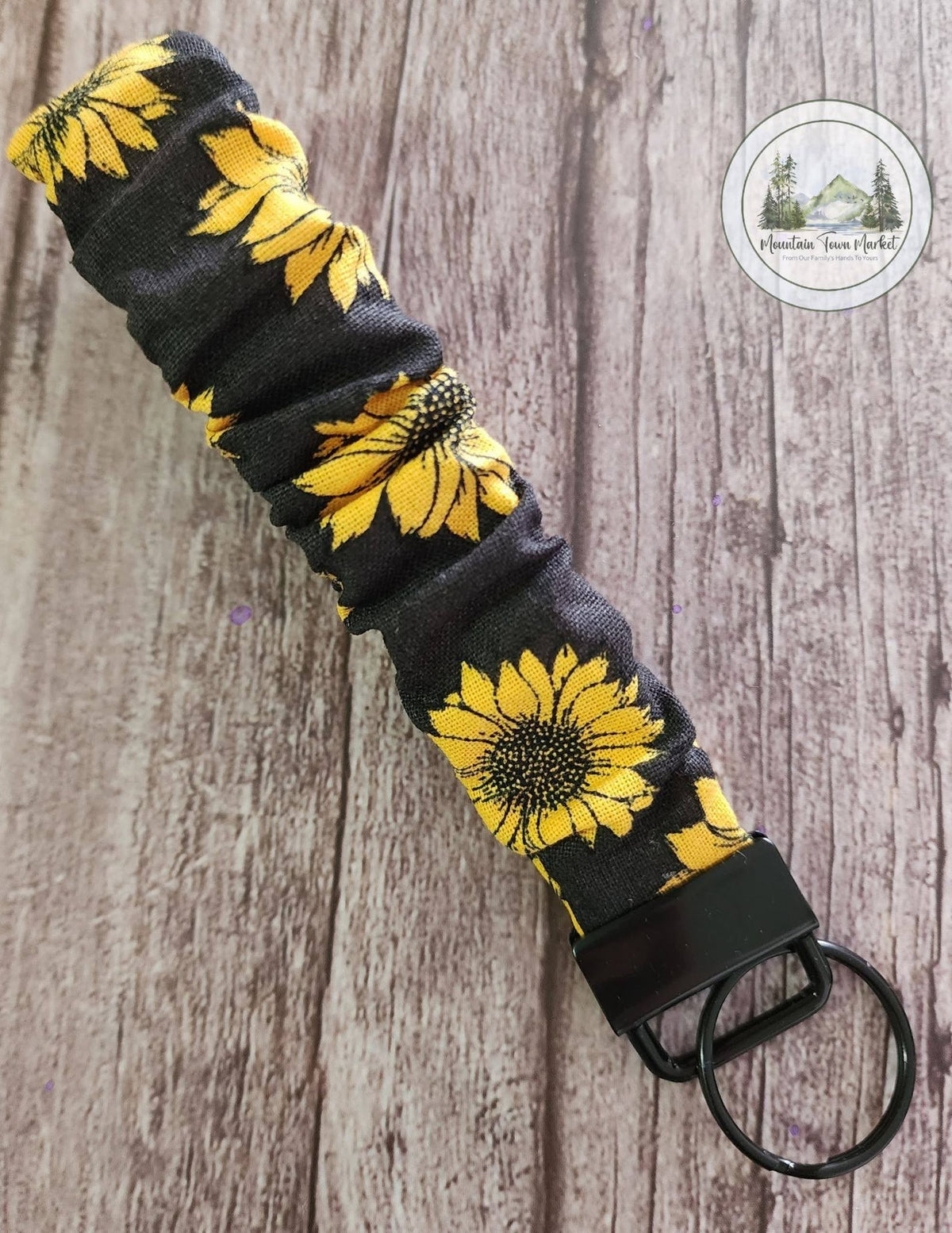 Black Sunflower Small Scrunch Keychain