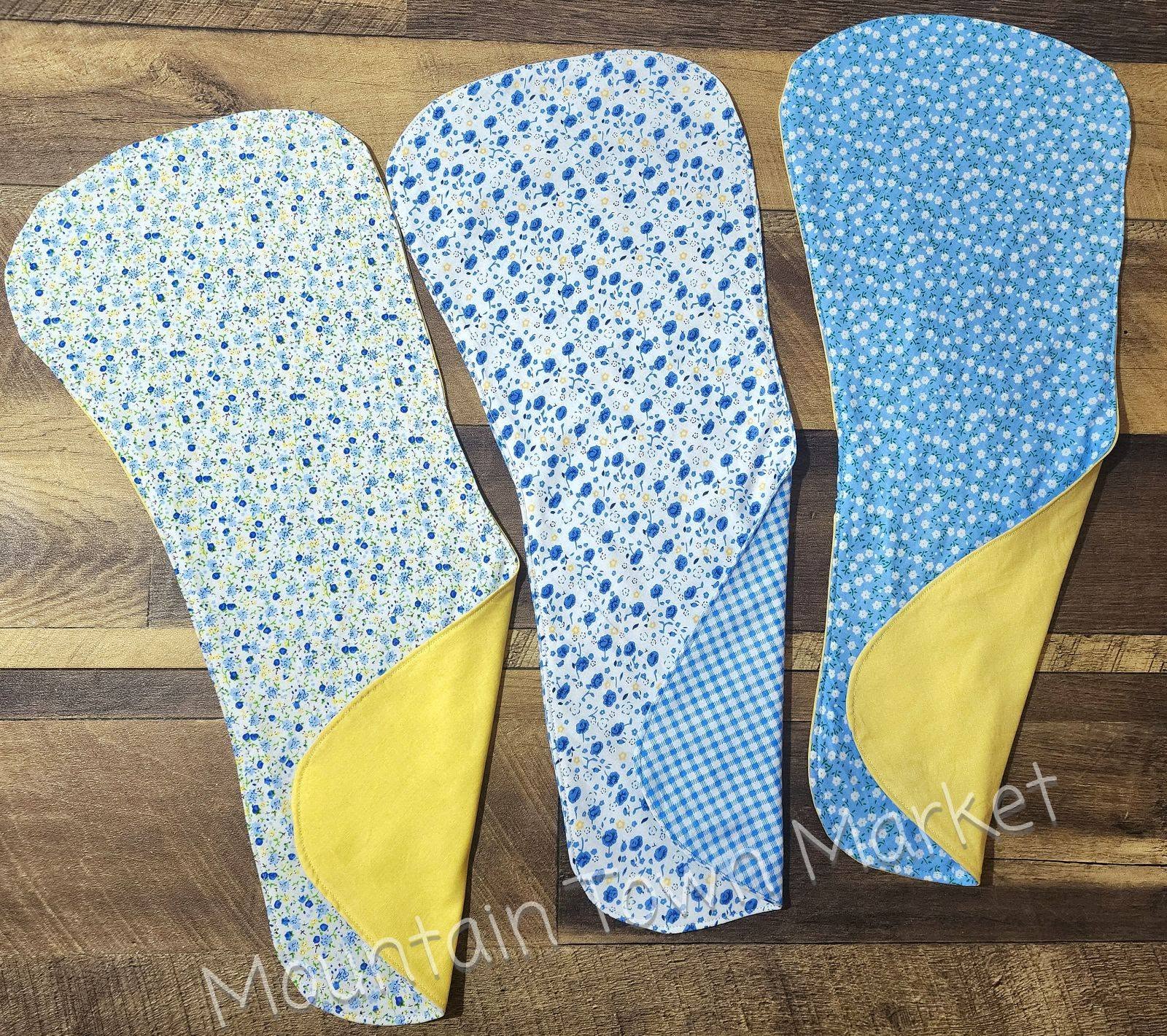 Blue and Yellow floral set of Baby Burp Cloths