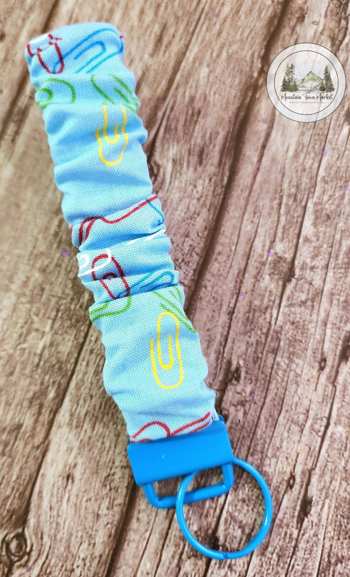 School Small Scrunch Keychain with Blue Hardware