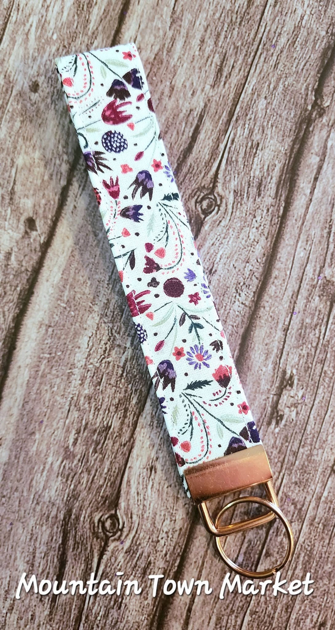 Flower Wristlet Key Fob with Rose Gold Hardware