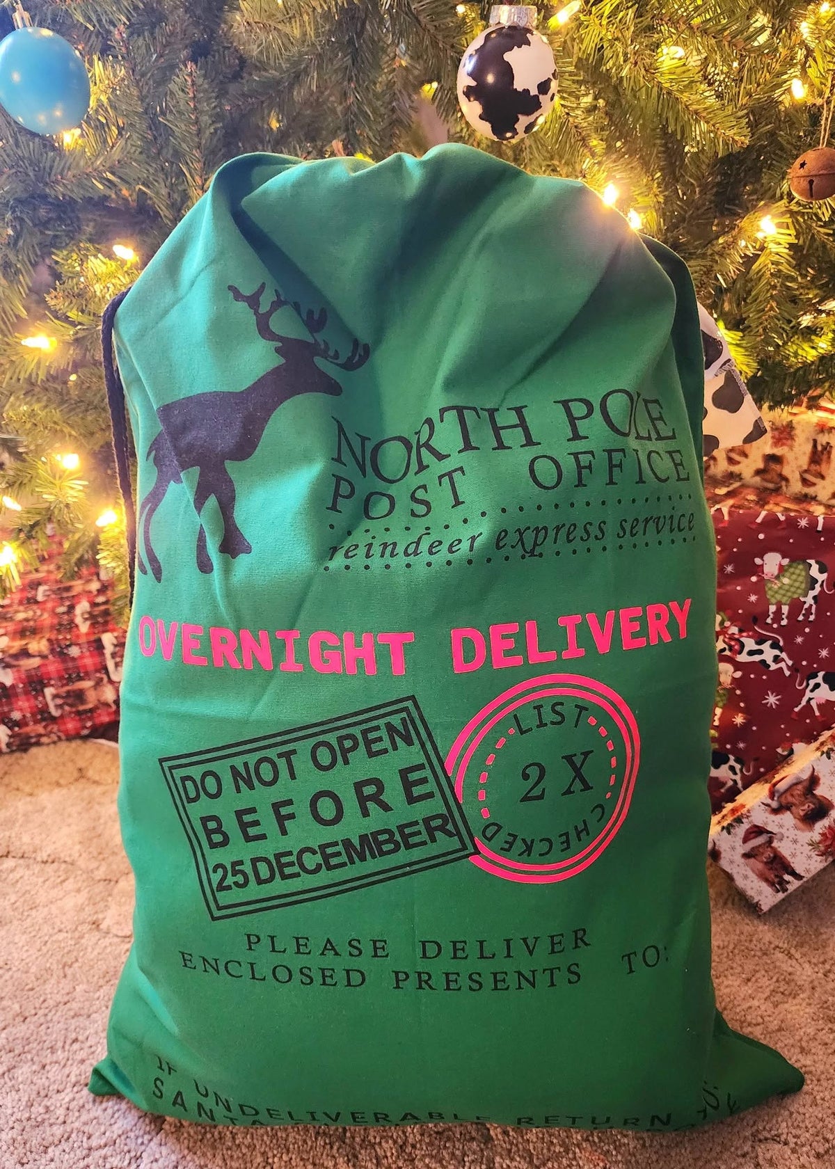 North Pole Post Office Green Customizable Santa Sack