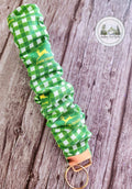 John Deer Scrunchie Wristlet Keychain with Gold Hardware