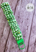 John Deer Scrunchie Wristlet Keychain With Green Hardware