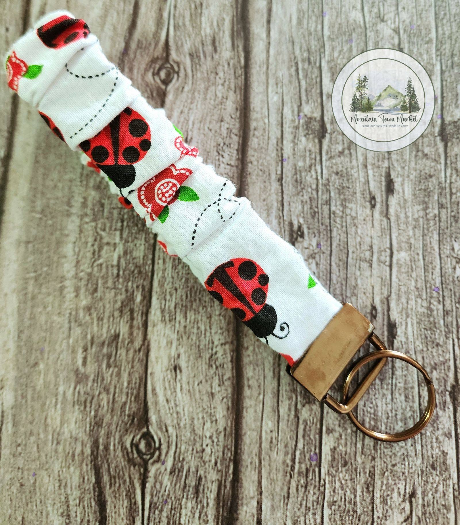 Ladybug Small Scrunch Keychain with Dark Gold Hardware
