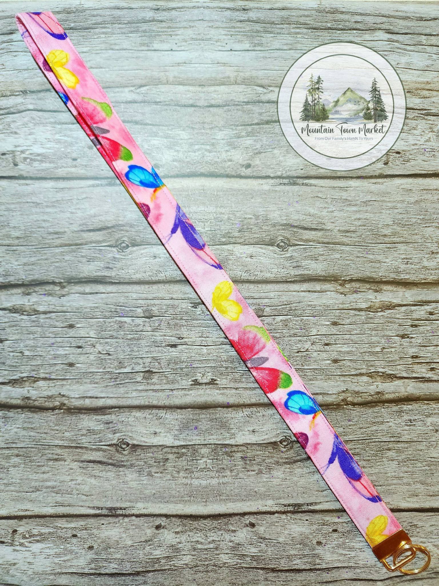 Pink Butterfly Laynard with Gold Hardware