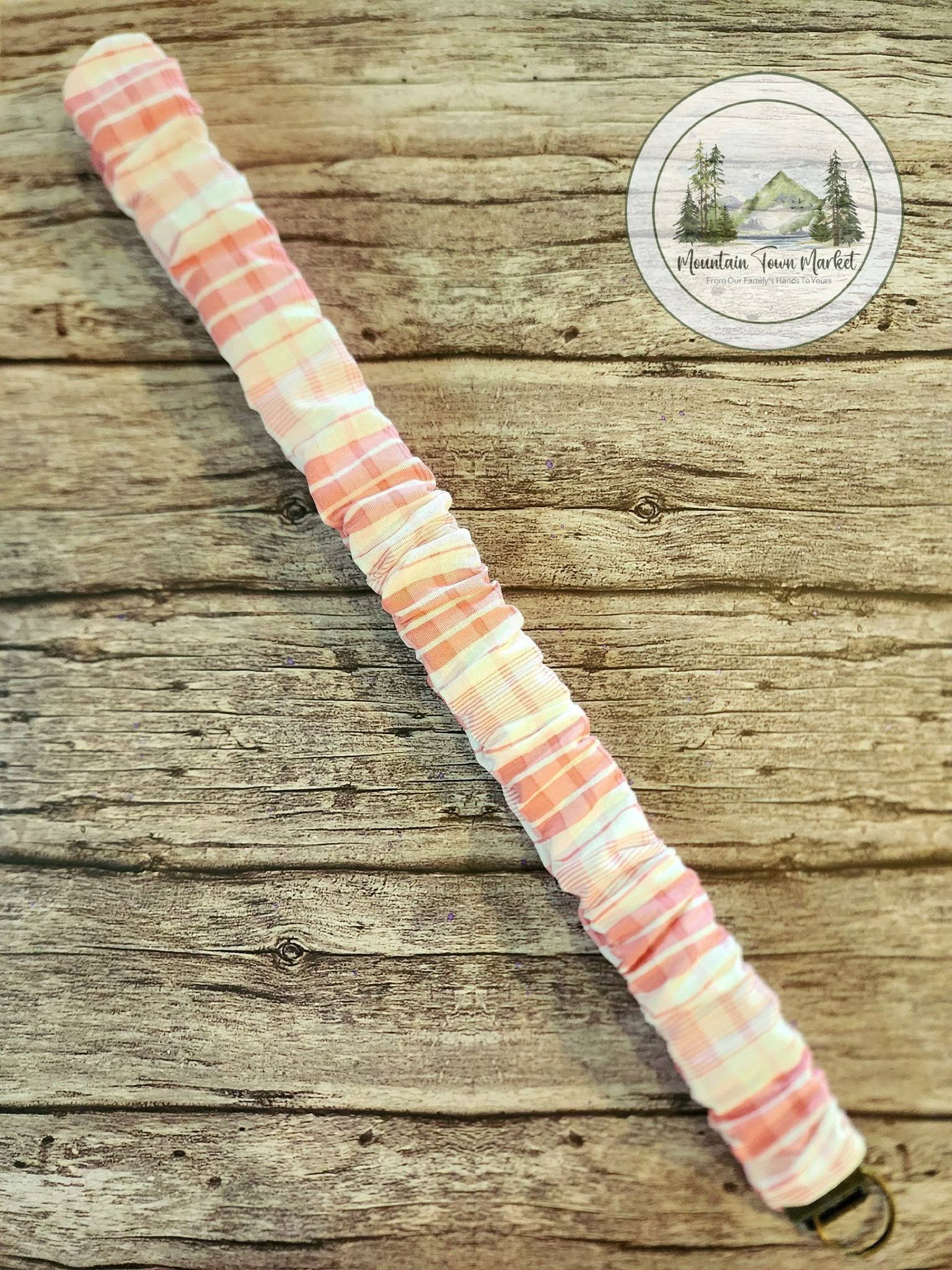 Pink Plaid Scrunchie Laynard with Bronze Hardware