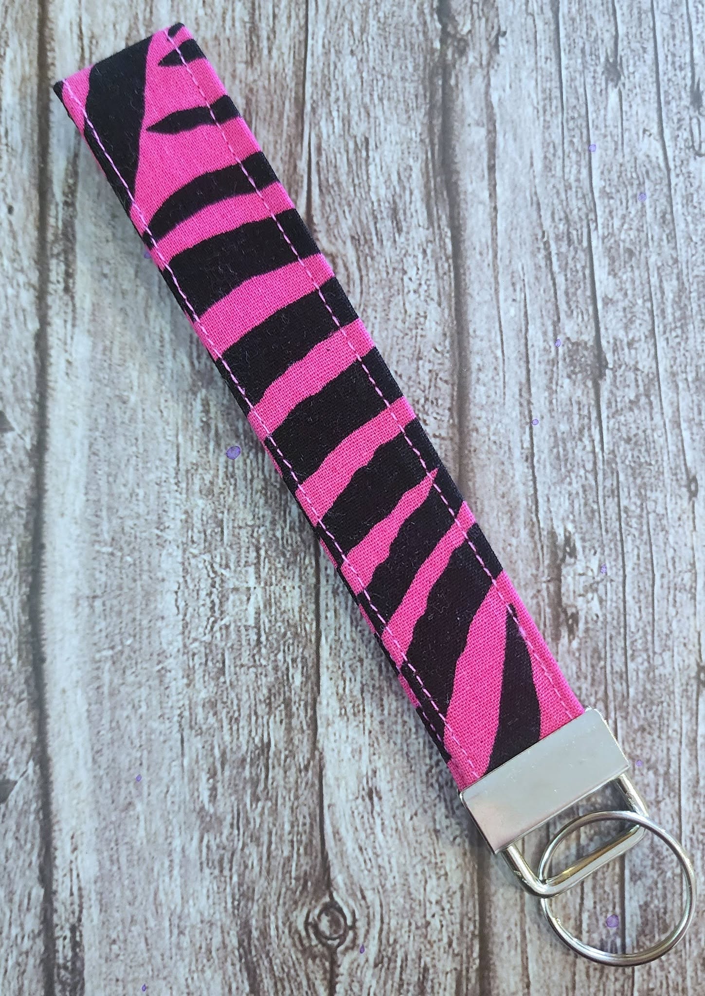 Hot Pink Zebra Wristlet Key Fob