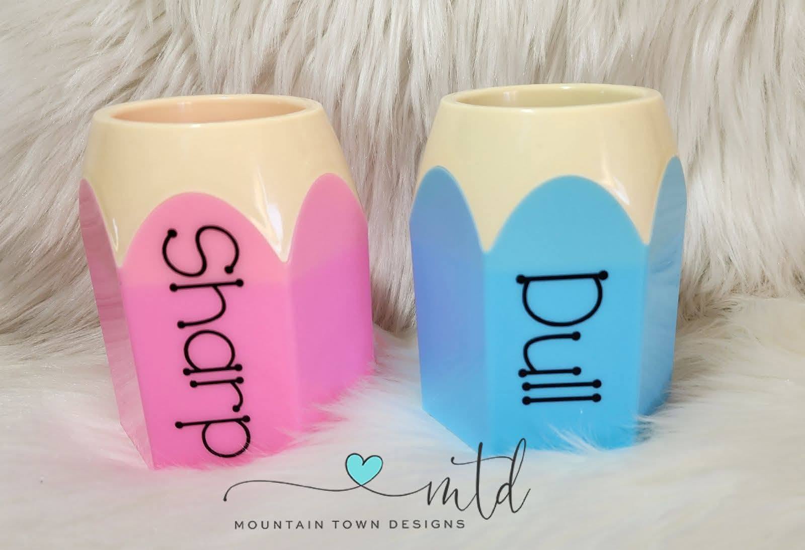 Custom Plastic Pencil Shaped, Pencil Holders "Sharp & Dull"