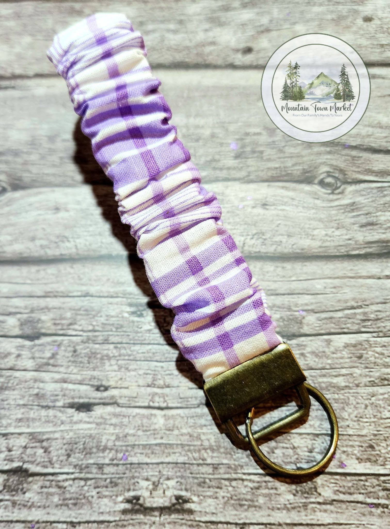 Purple Plaid Small Scrunch Keychain with Gold Hardware