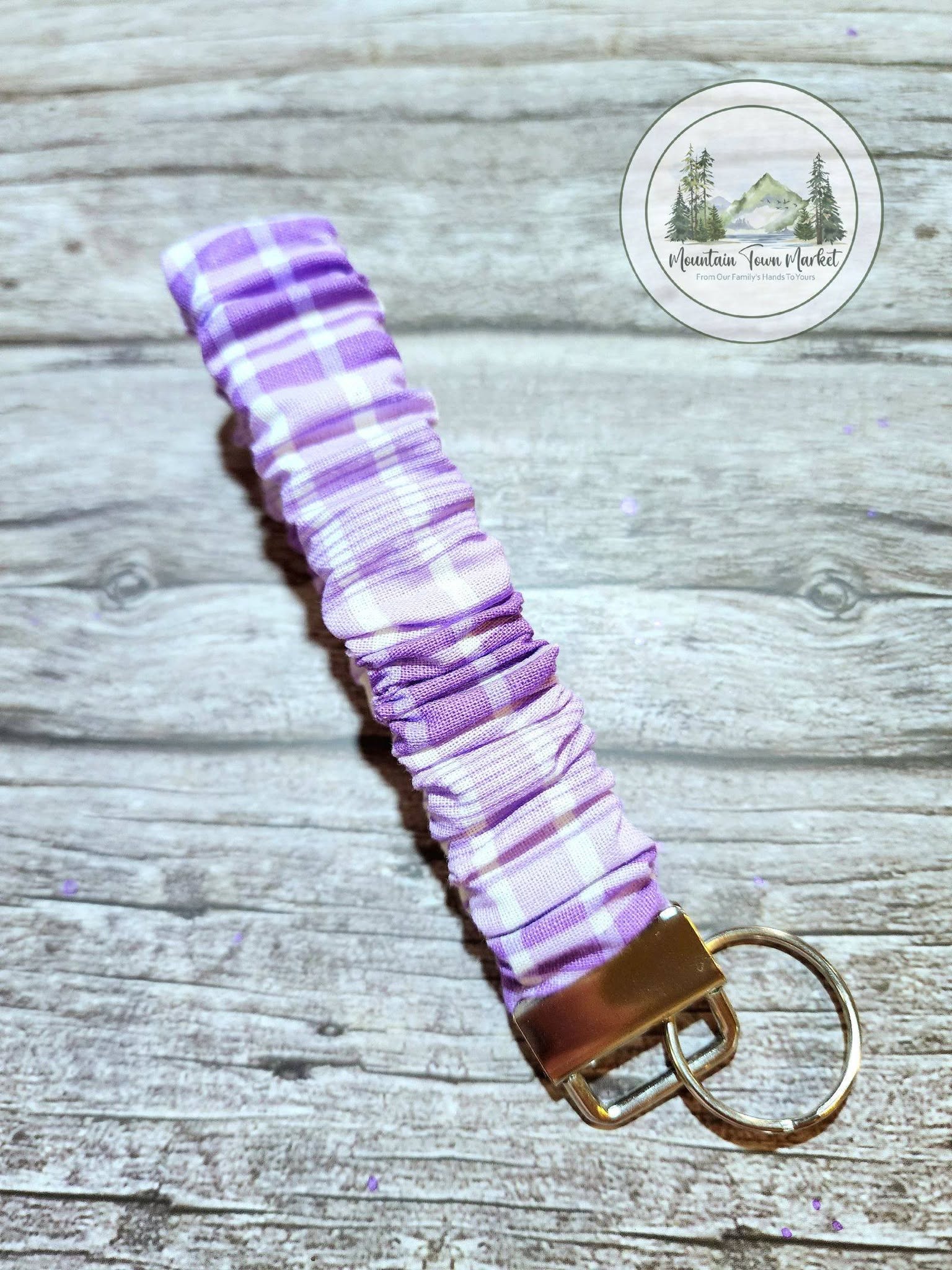 Purple Plaid Small Scrunch Keychain with Silver Hardware