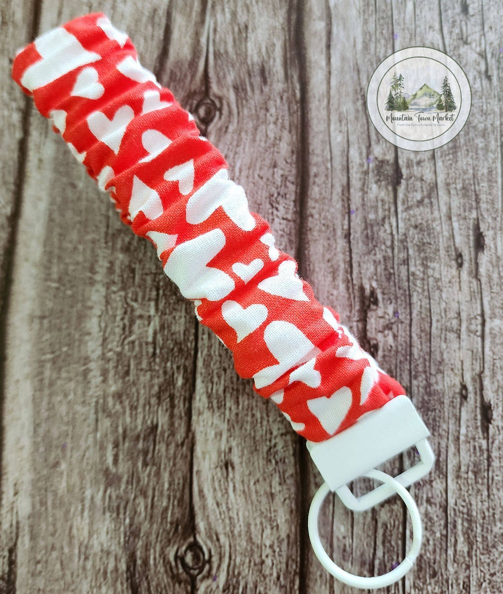 Red and White Heart Keychain with White Hardware