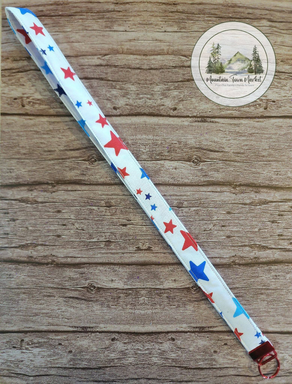 Red White and Blue Star Laynard with Red Hardware