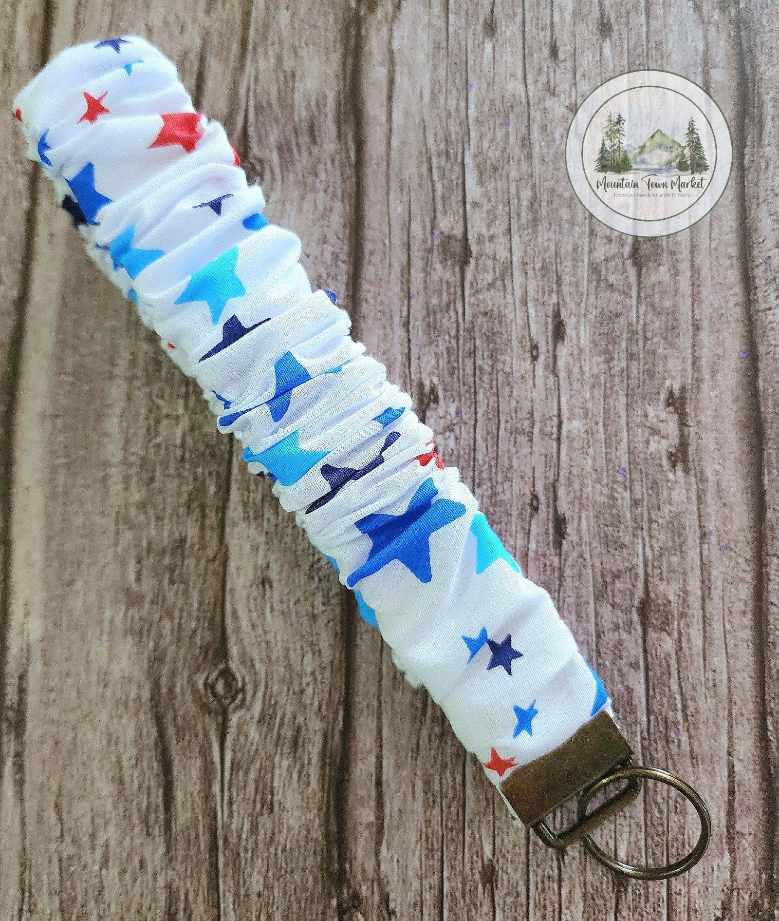 Red White and Blue Scrunchie Wristlet Keychain