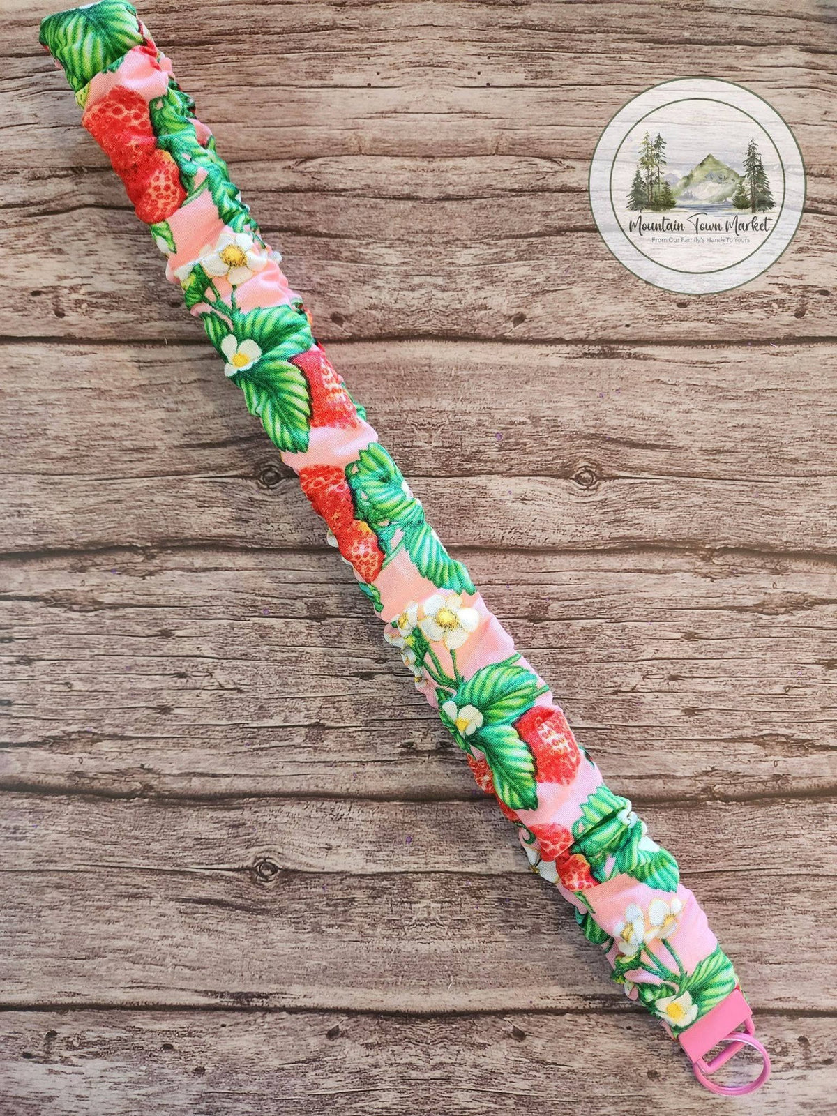 Strawberry Scrunchie Laynard with Pink Hardware