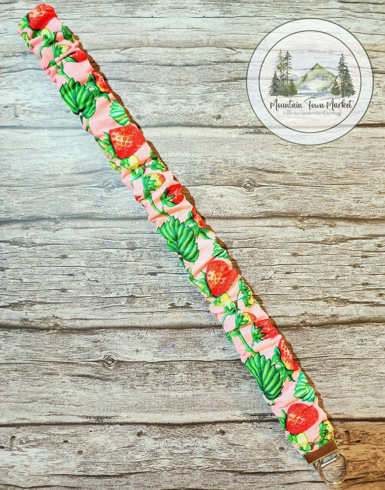 Strawberry Scrunchie Laynard with Silver Hardware