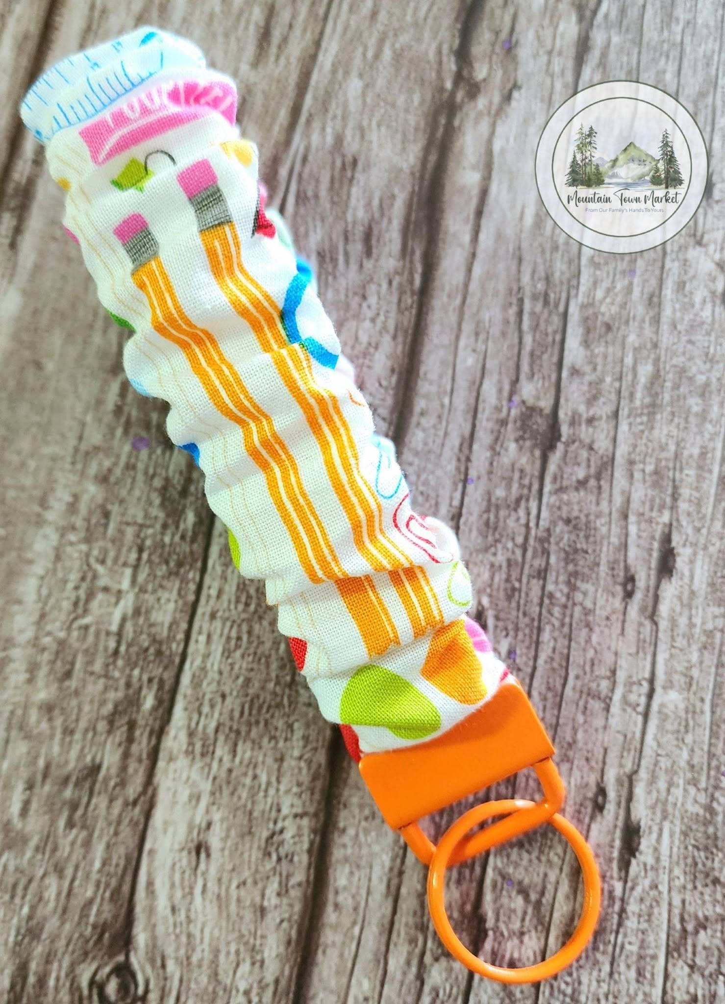 School Small Scrunch Keychain with Orange Hardware
