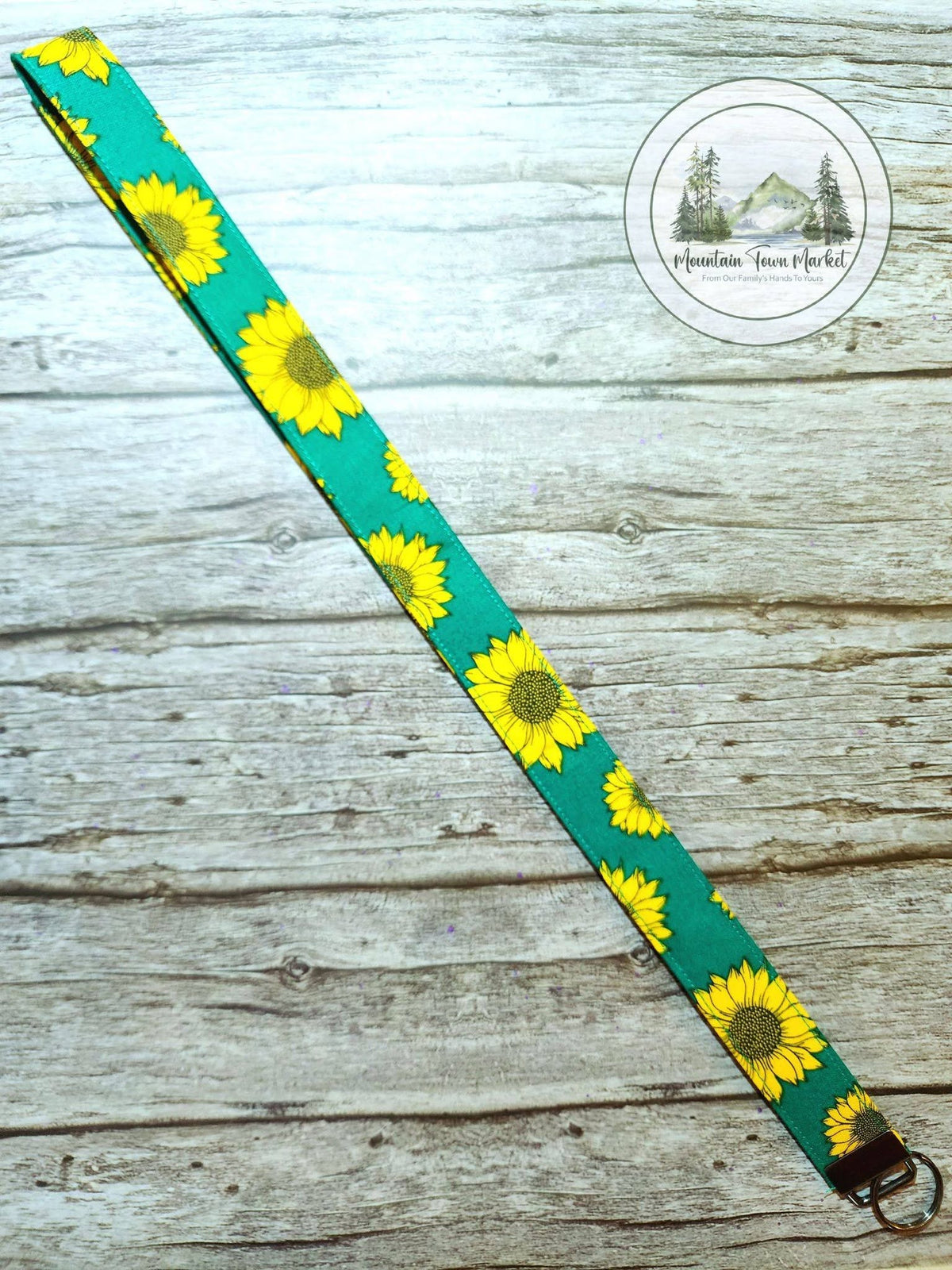 Teal Sunflower Laynard with Bronze Hardware